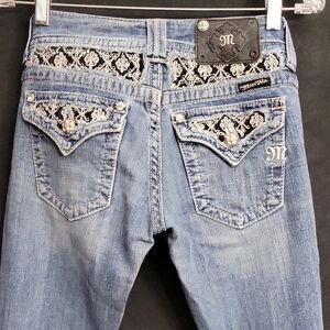 Miss Me Denim Jeans with Black & Cream Lace Trim